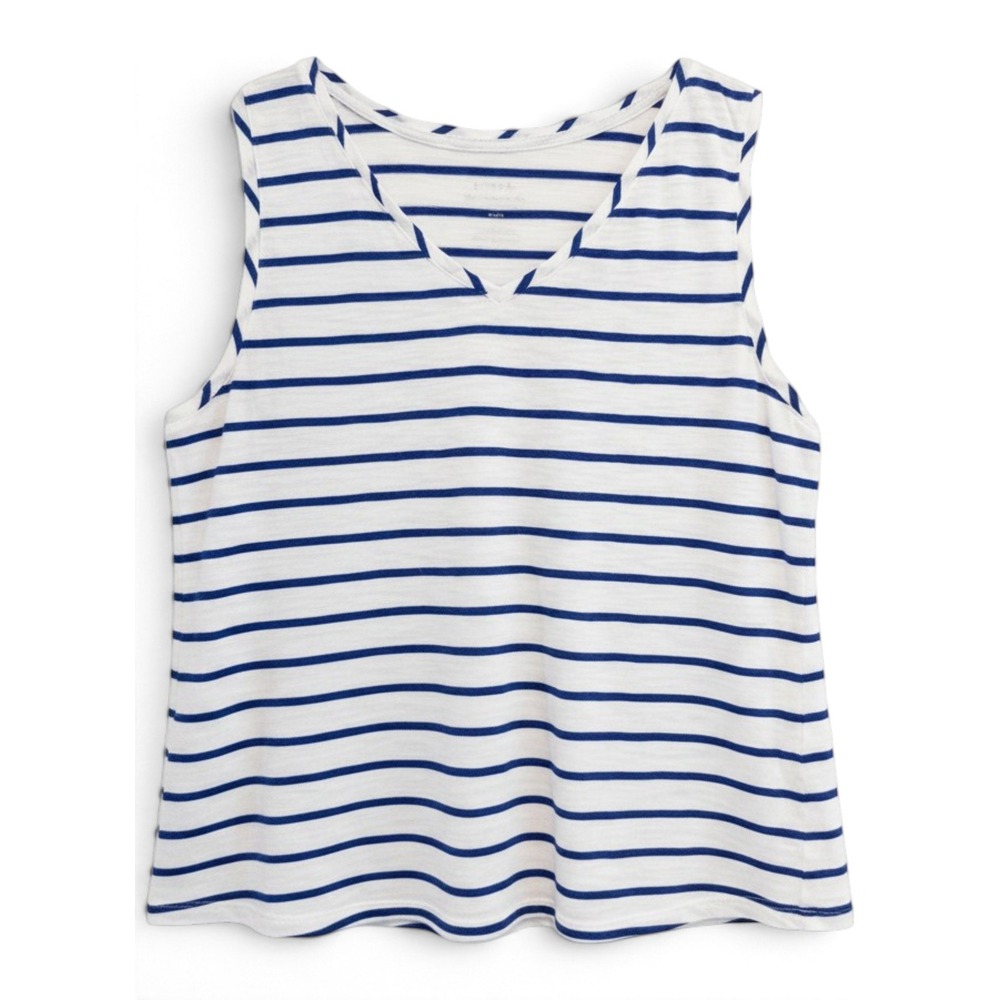 Chico's Tank Top Women Nautical Coastal Beachy Preppy Blue White Striped V-Neck